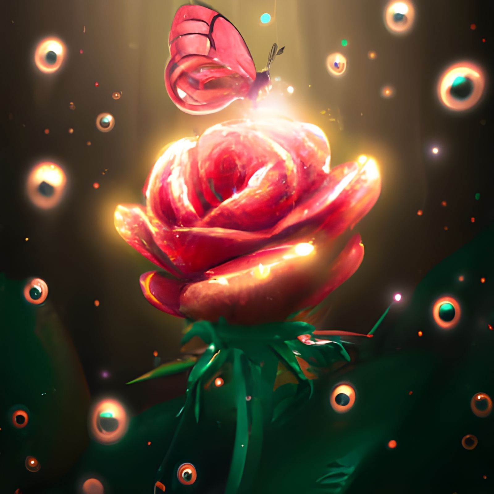 Rose Surrounded by Fireflies: Digital Matte Painting
