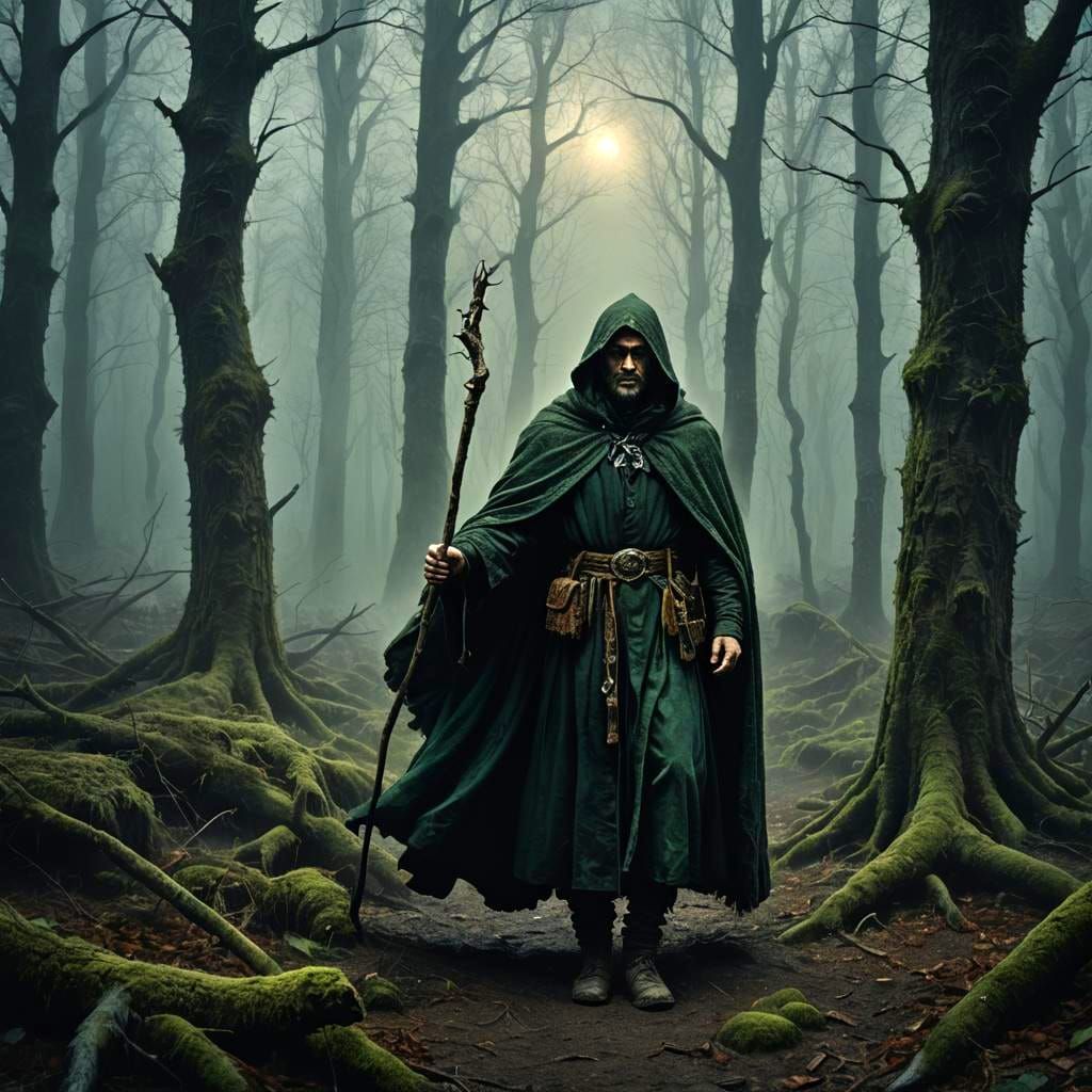 Sinister Romanian Shepherd in Dark Green Mist