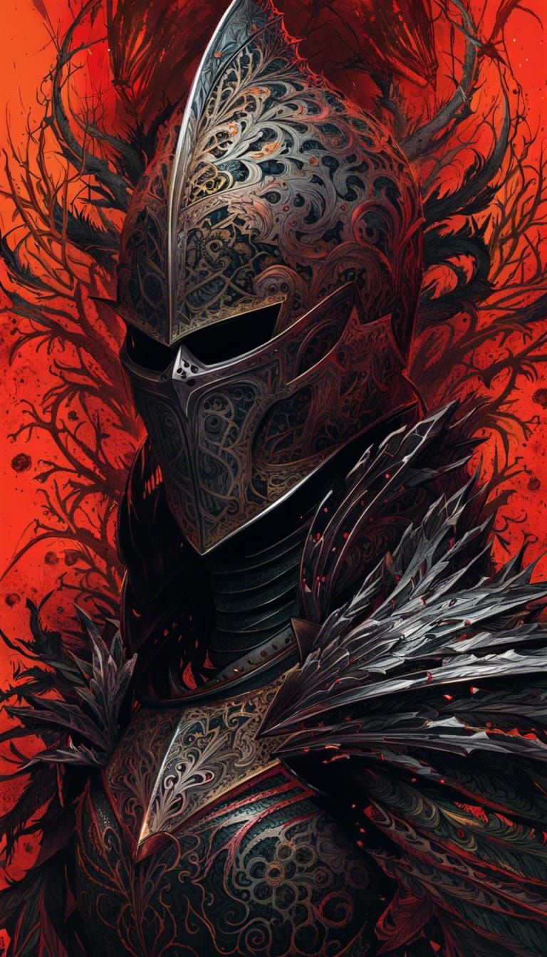 Sinister Knight with Lava Outlines: Digital Painting