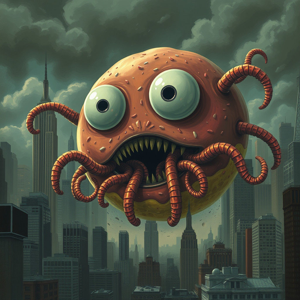Donut Monster Attacks New York: Surrealist Vision