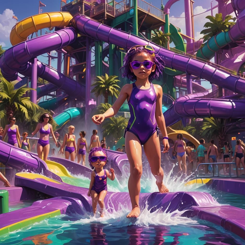 Grape Juice Waterpark: Cyberpunk-Inspired Fantasy Art