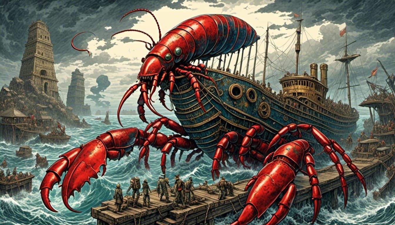 Titanic Lobster-Leviathan in Junji Ito Style