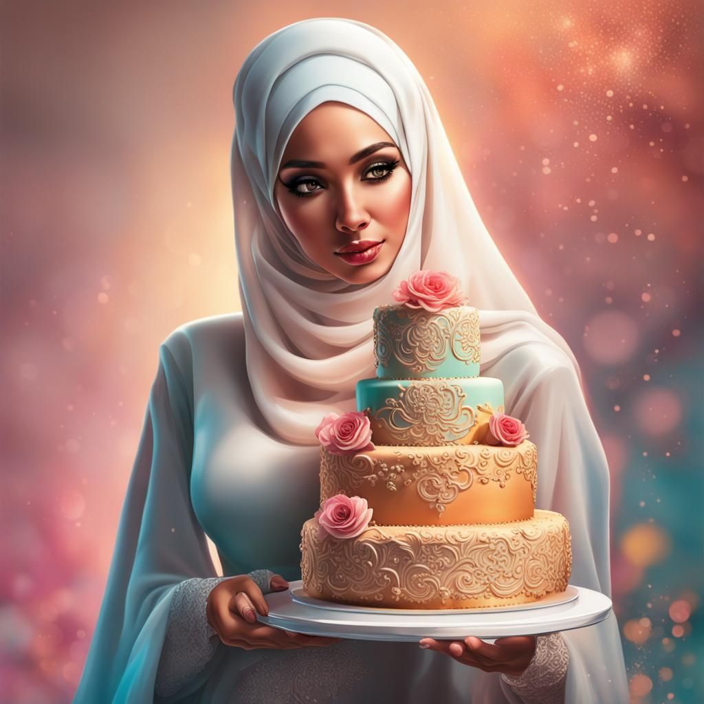 Bride with Hijab, Ring, and Cake
