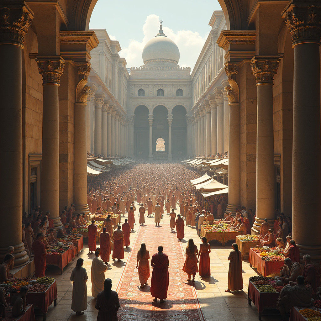 Ancient Roman Marketplace in a Grand, Bustling Scene