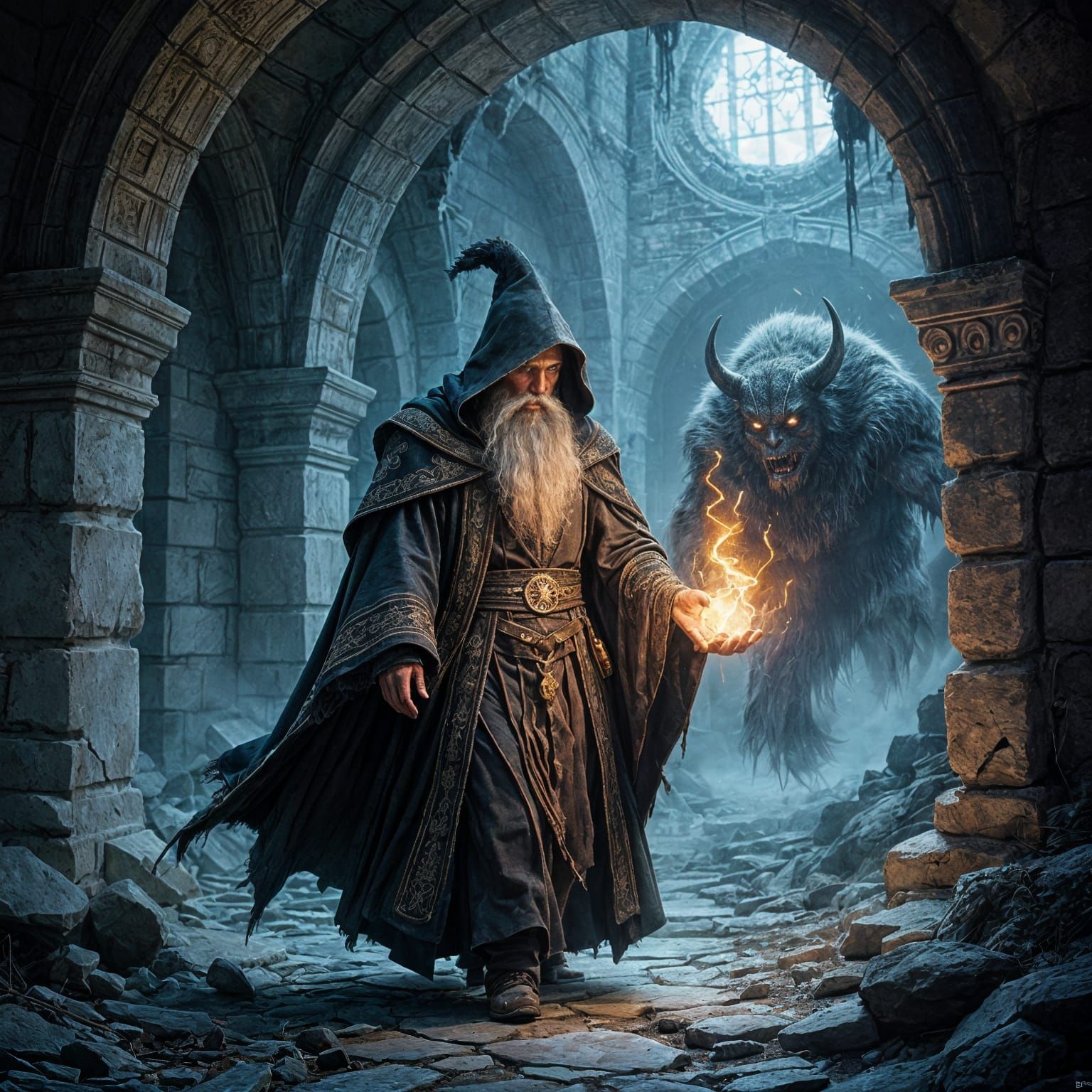 Sorcerer Navigates Dark Dungeon of Forgotten Magic