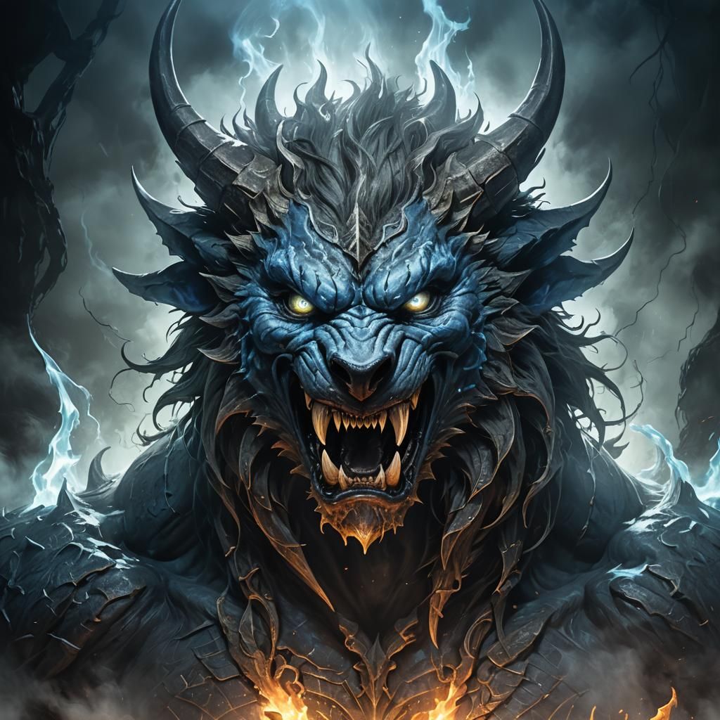 Menacing Varghulf Beast Portrait in Art Nouveau Style