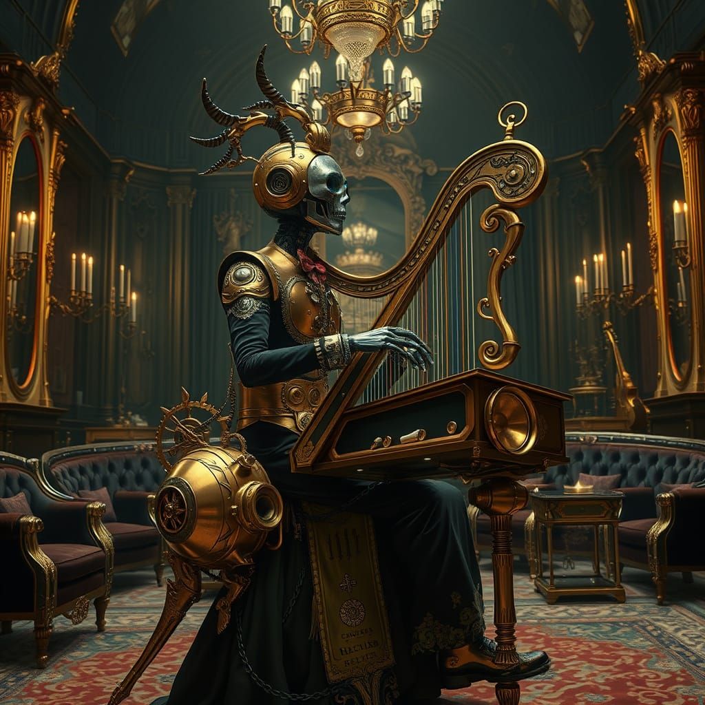Gothic Steampunk Automaton Plays Solarpunk Harpsichord