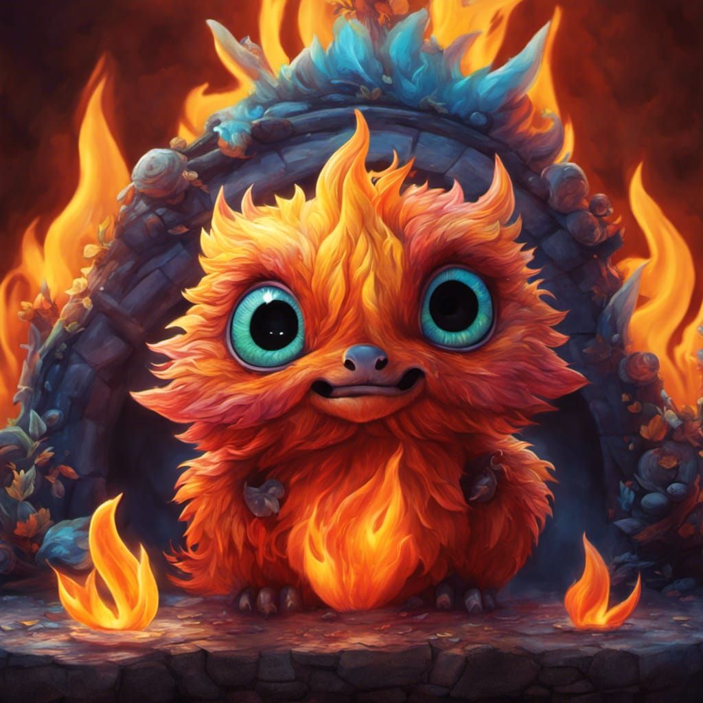 Adorable Fire Creature in Pixar Animation Style