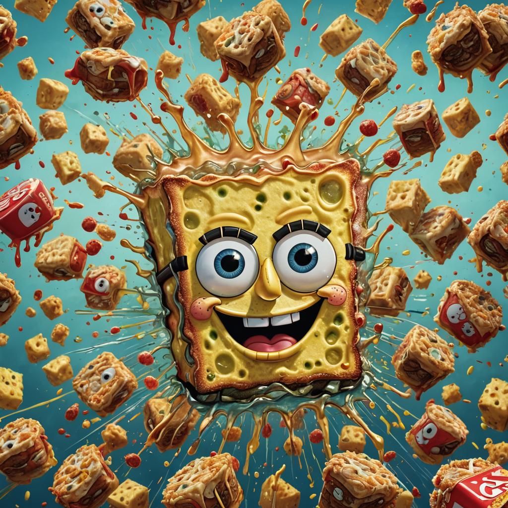SpongeBob Working at KFC: Hyperrealistic Splash Art