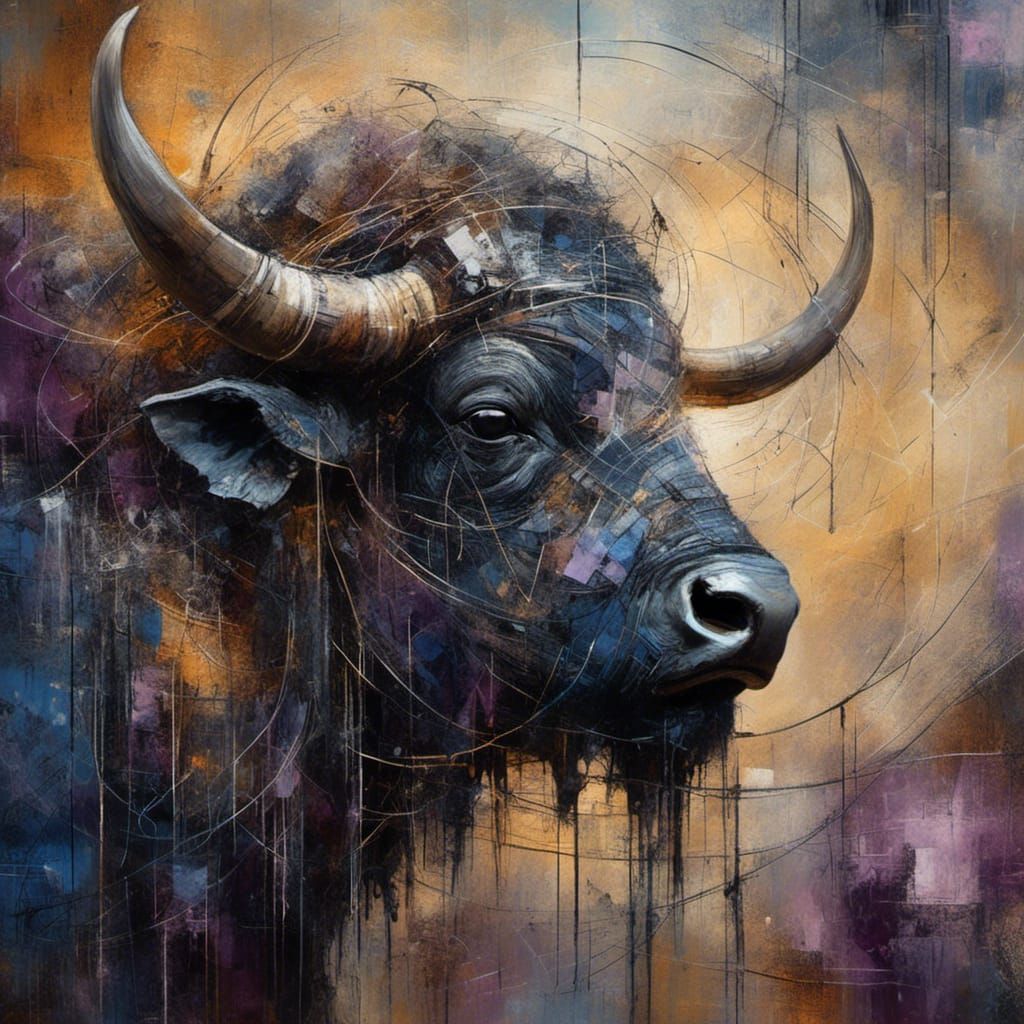 Surreal Cape Buffalo in Dreamlike Landscape