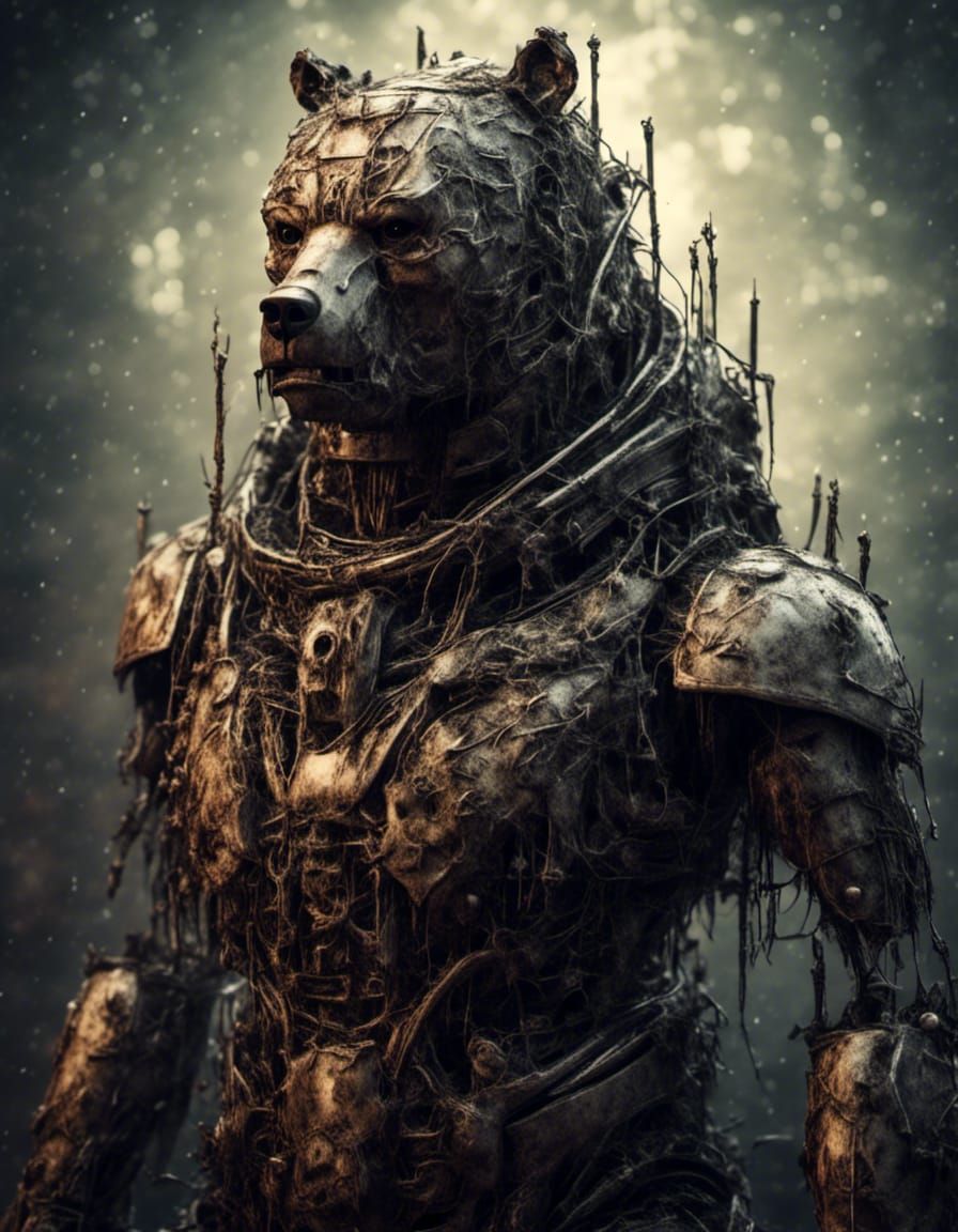Creepy Zombie Robot Bear Portrait in Horrorcore Style