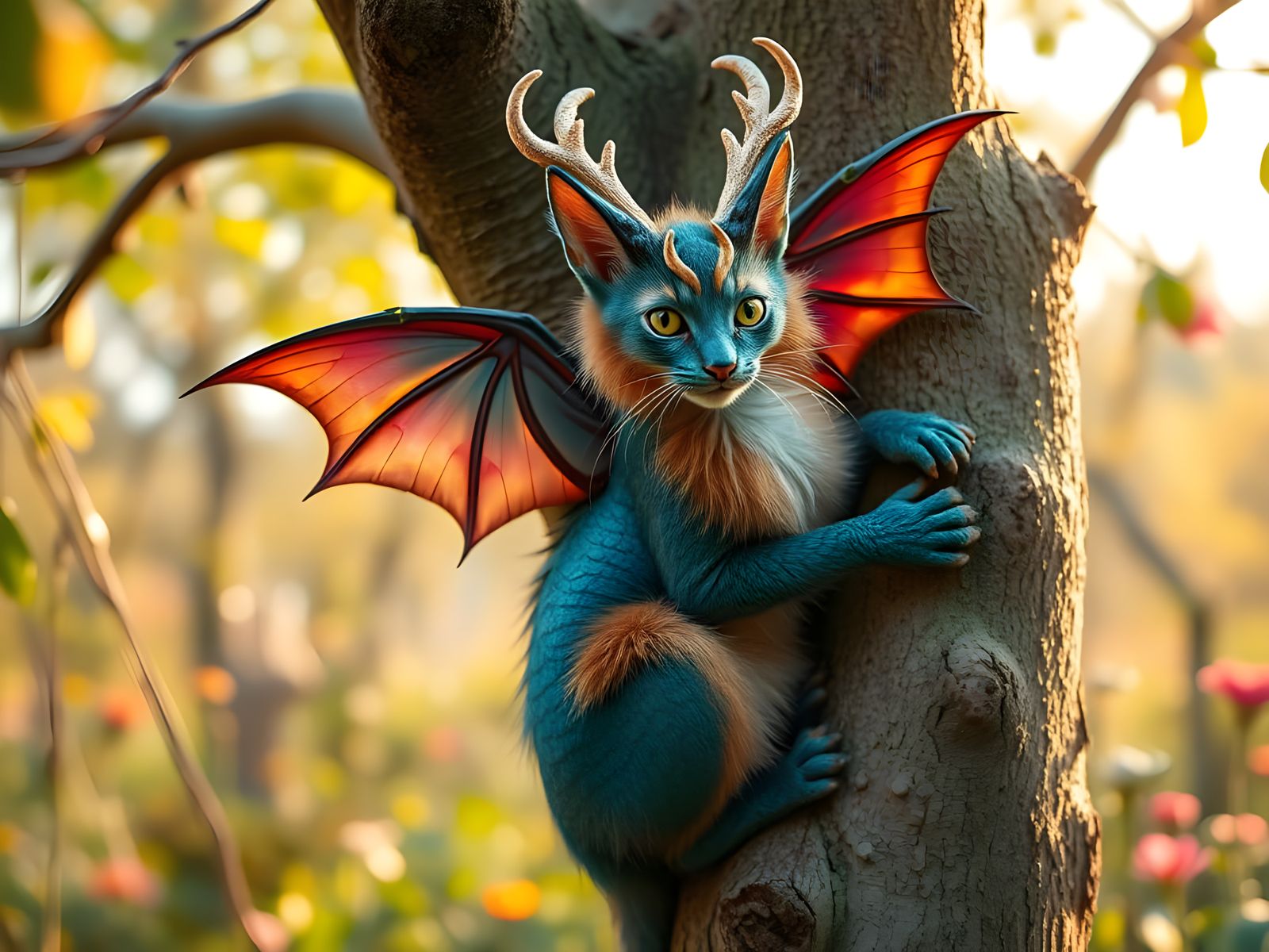 Mystical Dragon Cat Ascends a Chestnut Tree