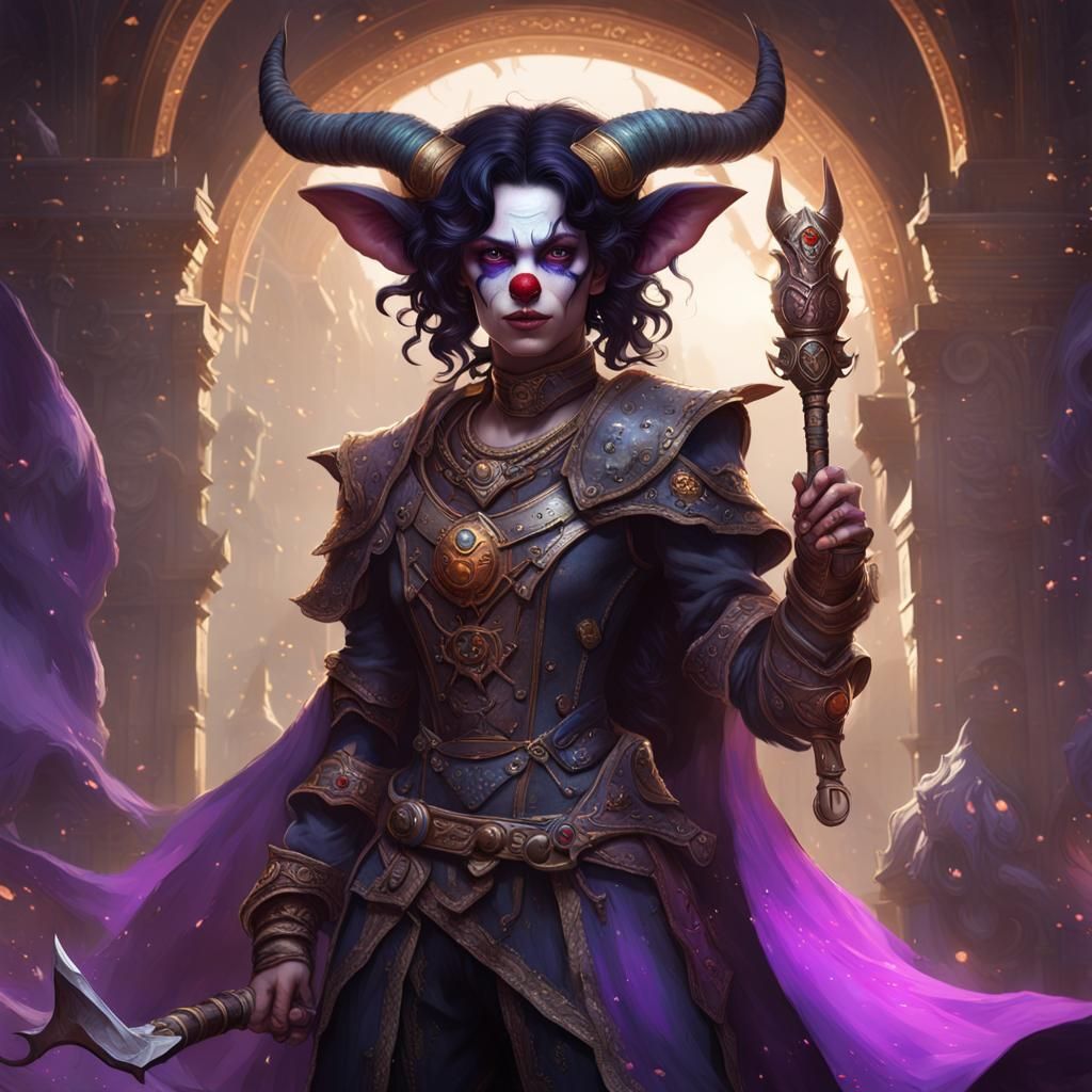 Dark Fantasy Tiefling Bard Clown Portrait in 8K