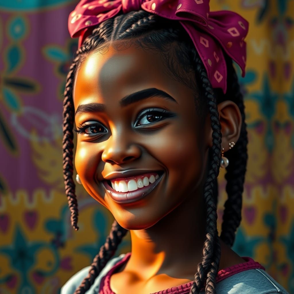 Vibrant Portrait of Smiling Girl with Braids