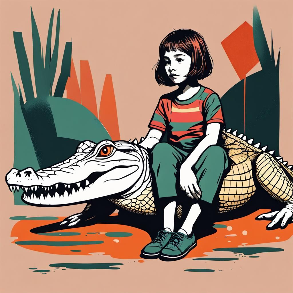 Girl and Crocodile in Pop Art Style