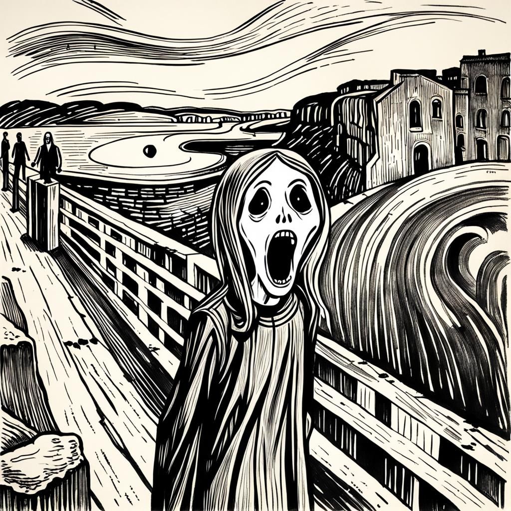 Eerie Banshee Screams at Stonehenge, Ink Drawing