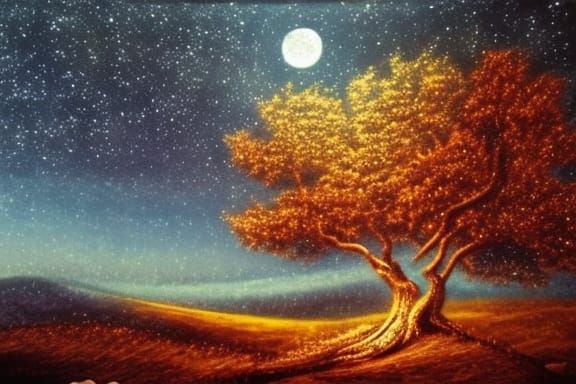 Misty Mountain Night Under Massive Moon