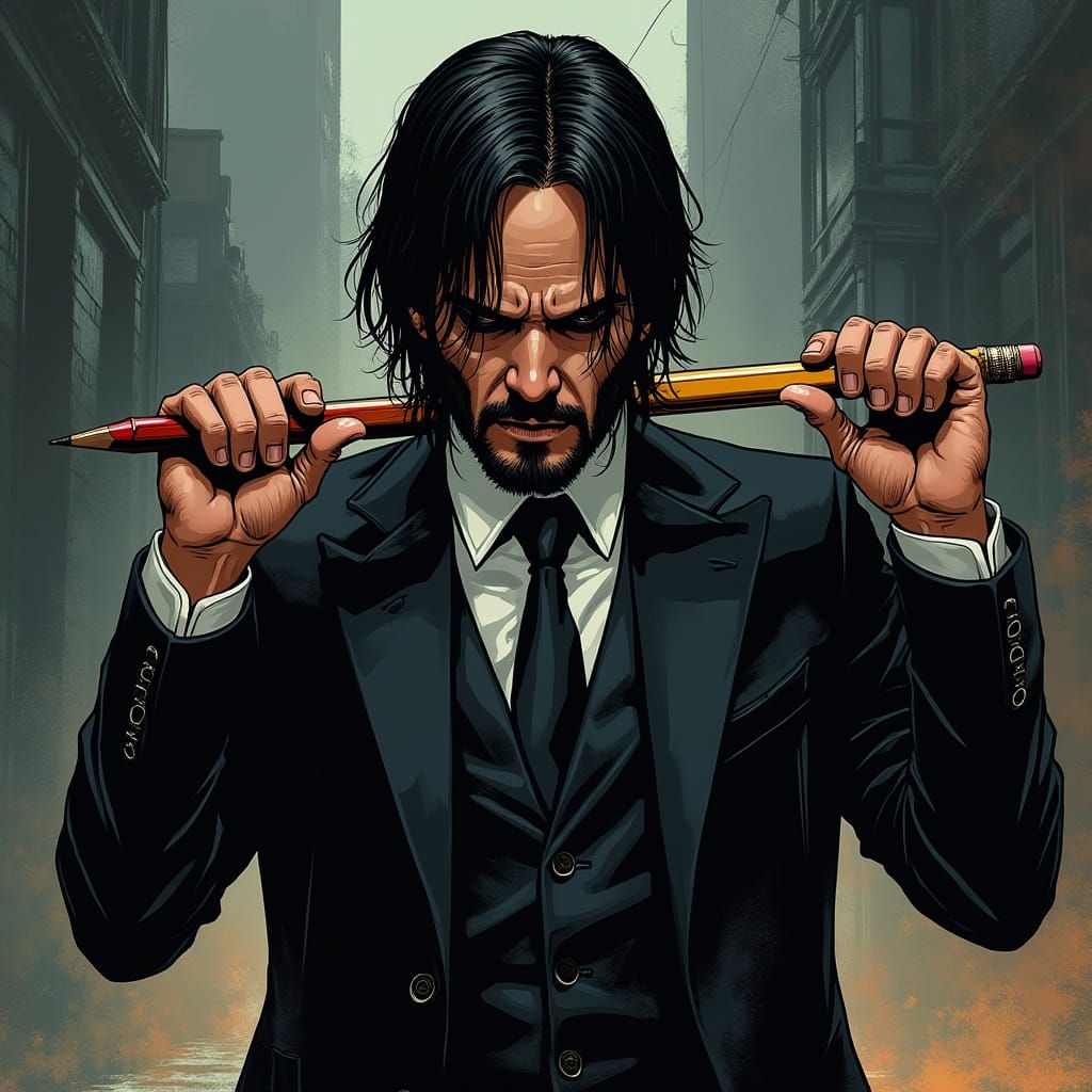 John Wick: Pencil Assassin in Gritty Comic Style