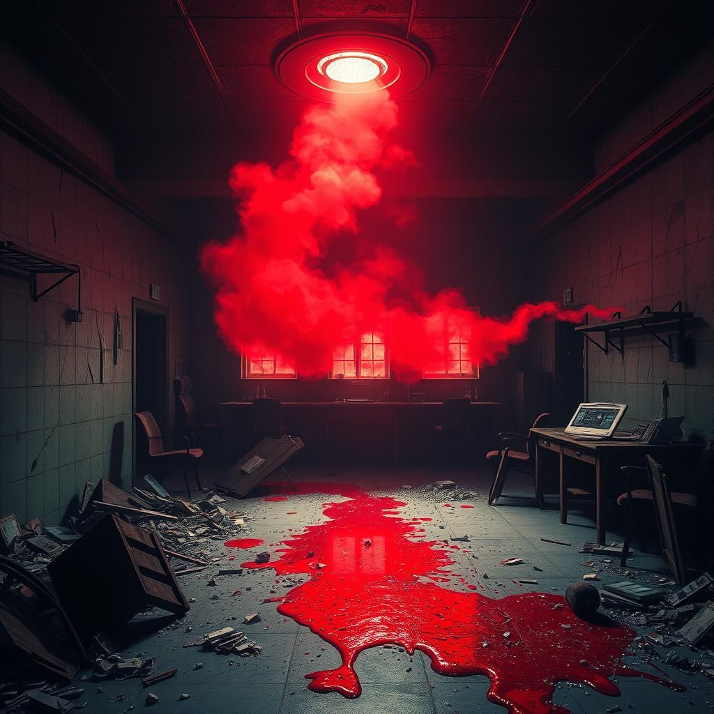Ominous Military Lab Scene in Gothic Horror Style