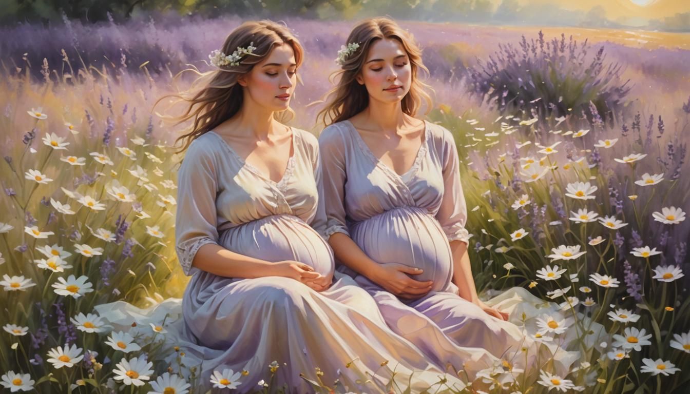 Pregnant Woman in Dreamy Surrealist Oil Painting