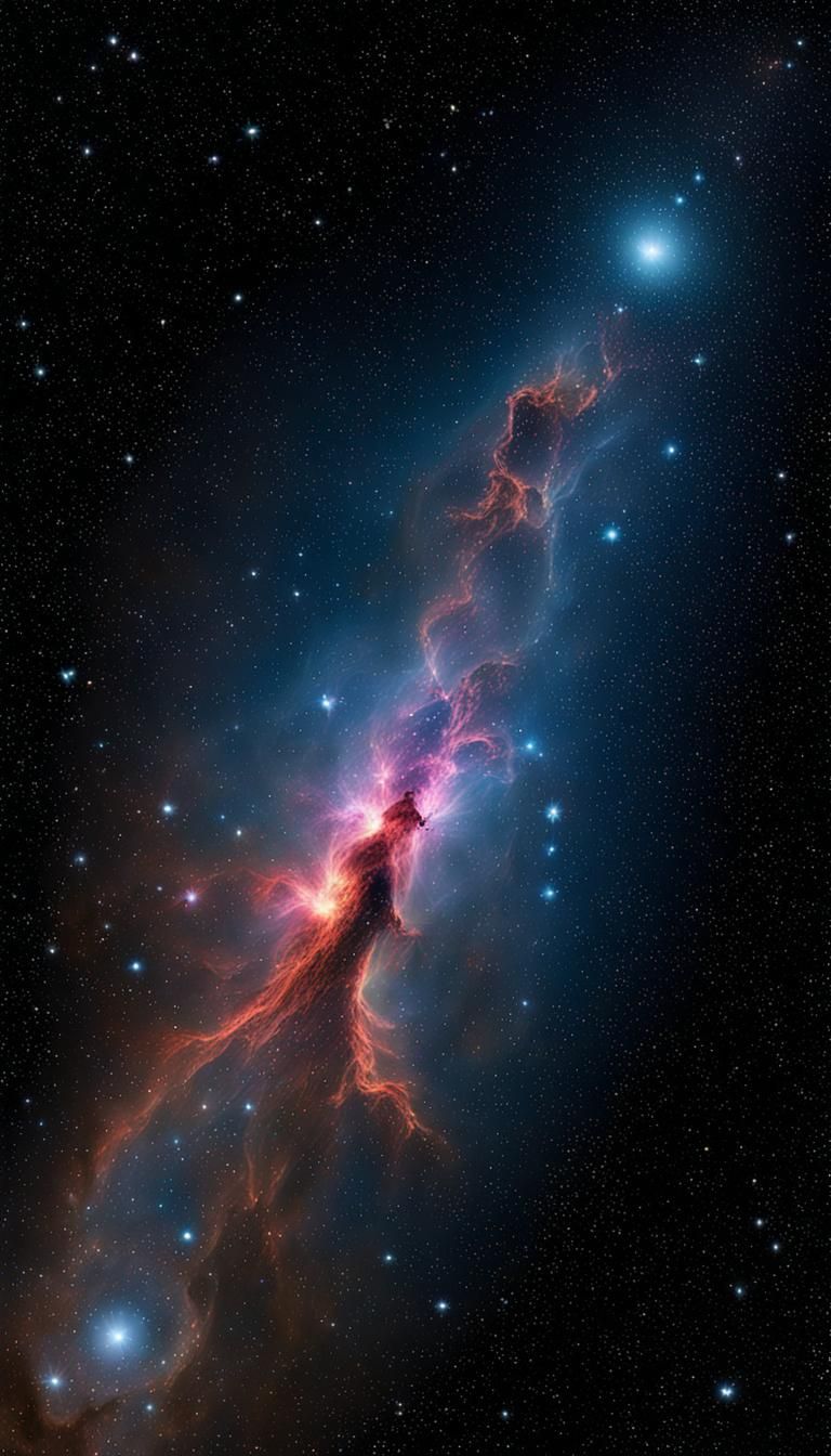 The Starman in the galactic void filaments of gaseous nebula --ar 9:16 -- sref --stylize 750 --v 6