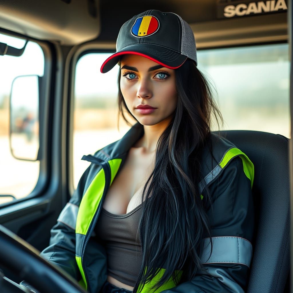 Romanian Woman Truck Driver in Hyperrealistic Style
