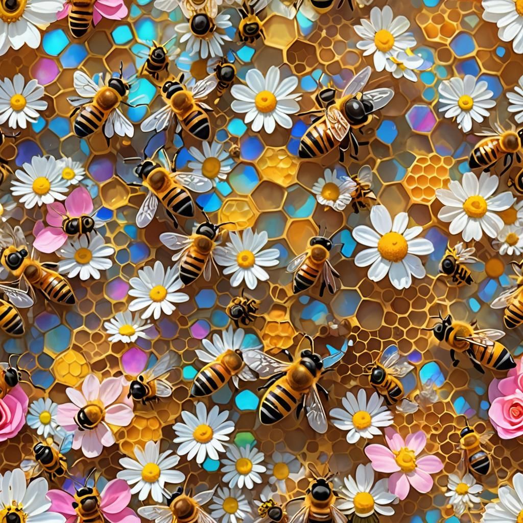 Queen Bee on Honeycomb in Nature Magic Style