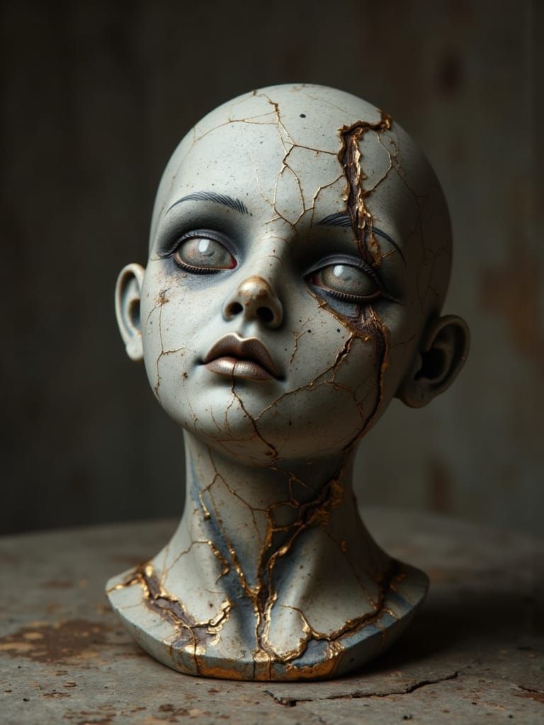Insanely Detailed Haunted Doll, Cracked Ceramic Head, Onyx E...