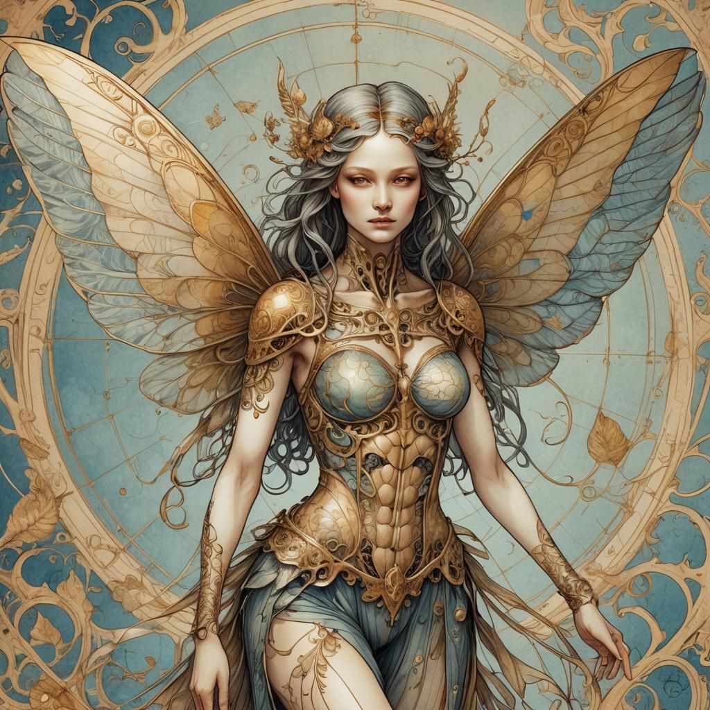 Anatomical Fairy Illustration in Pen and Ink Style