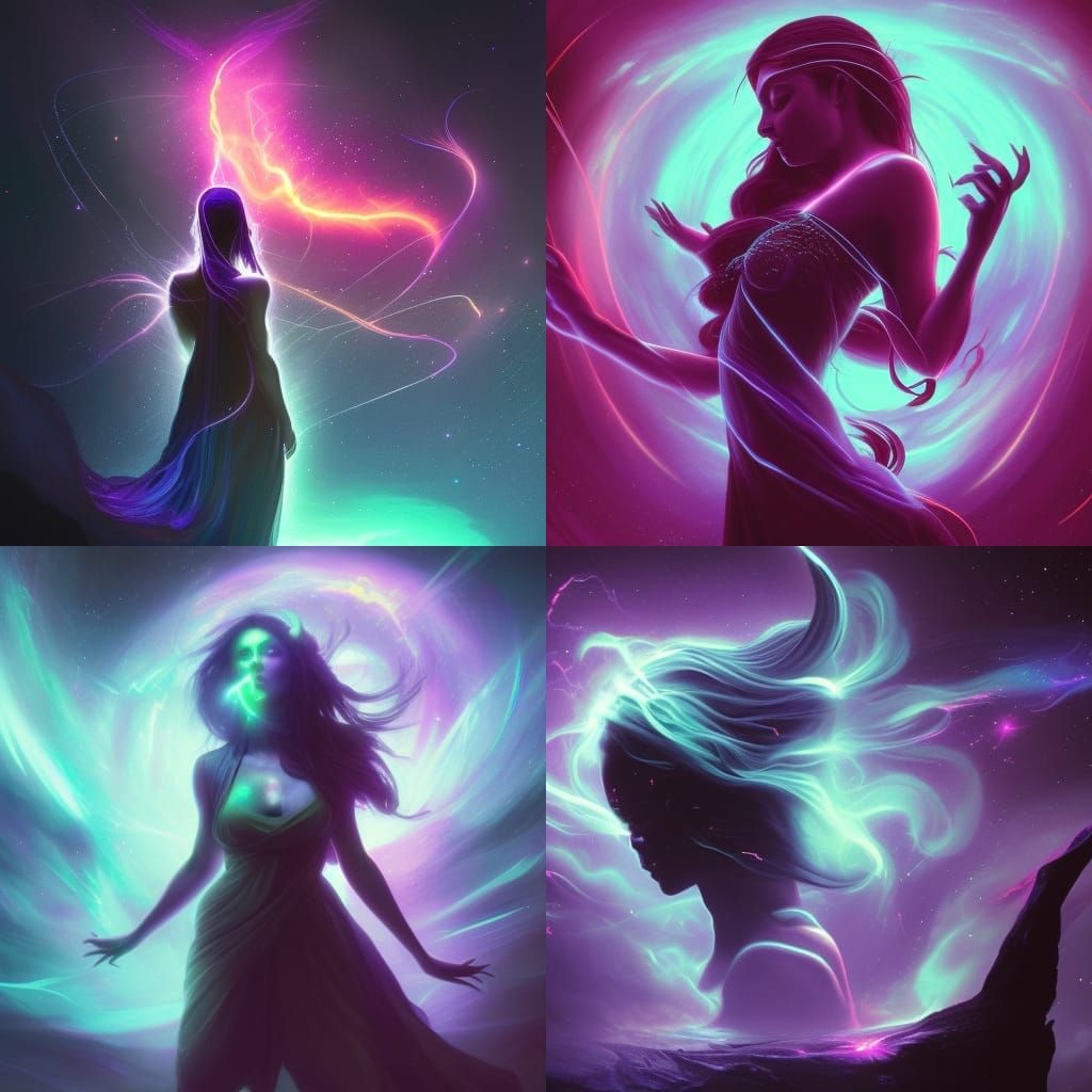 Cosmic Girl in Ultraviolet Blacklight, Dark Fantasy Art
