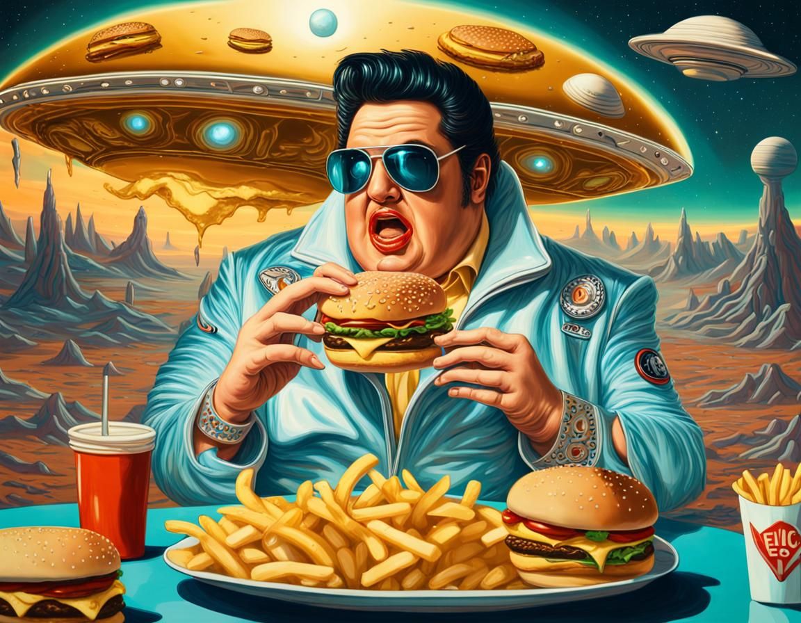 Fat Elvis in UFO: Cosmic Surrealist Art