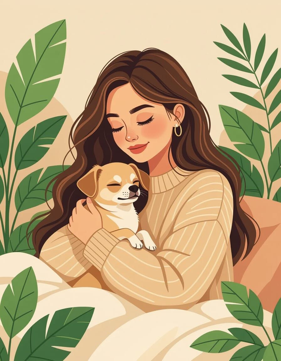 Woman and Chihuahua in Flat Vector Style