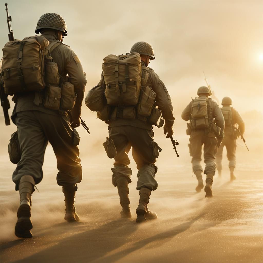 American Soldiers Invade Normandy Beach: Digital Art