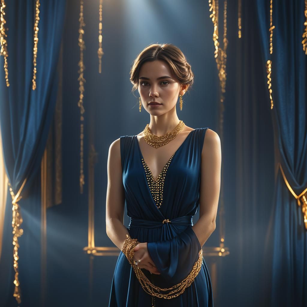 Elegant Brunette in Photo Studio, High Fantasy Concept Art