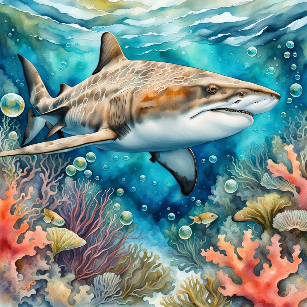 Nurse Shark Portrait in Matisse Style Watercolor