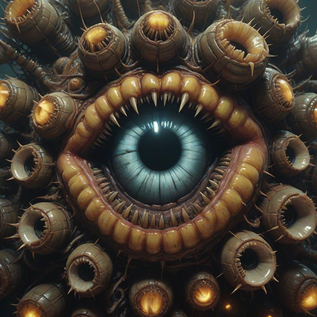 Surreal Macabre Maggot Close-Up in Digital Art