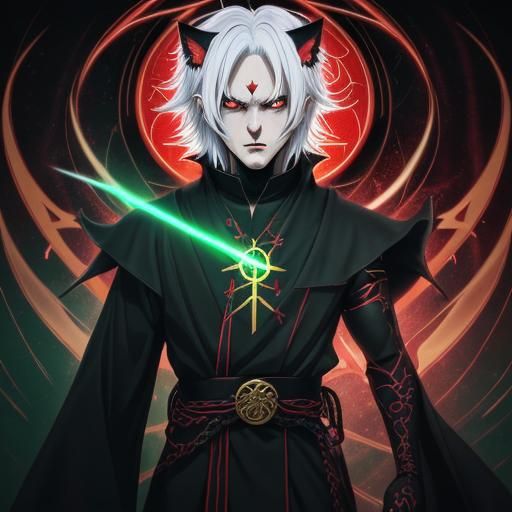 Anime Neko Mage with Demonic Wings and Glowing Runes