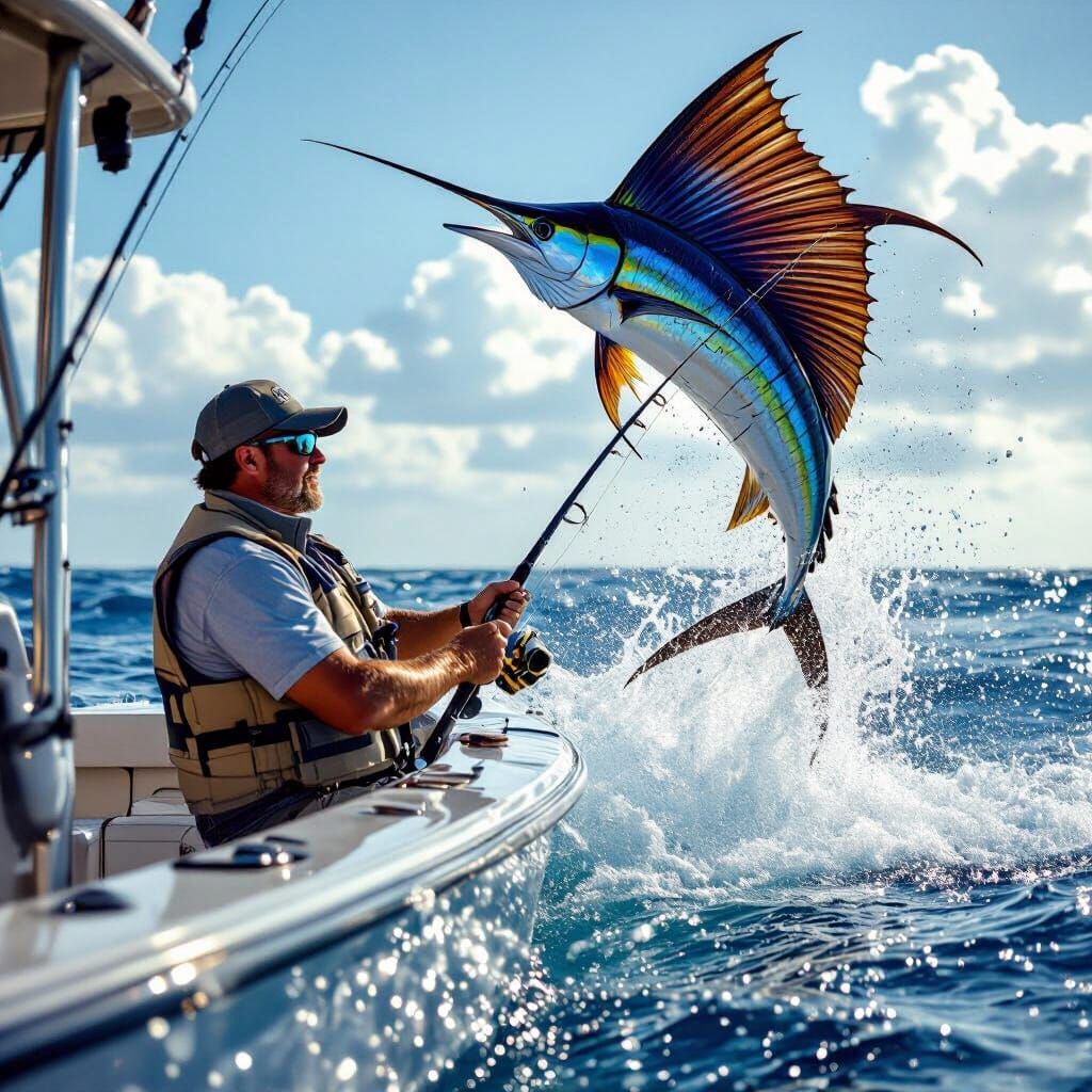 Angler Fights Massive Sailfish on Open Sea