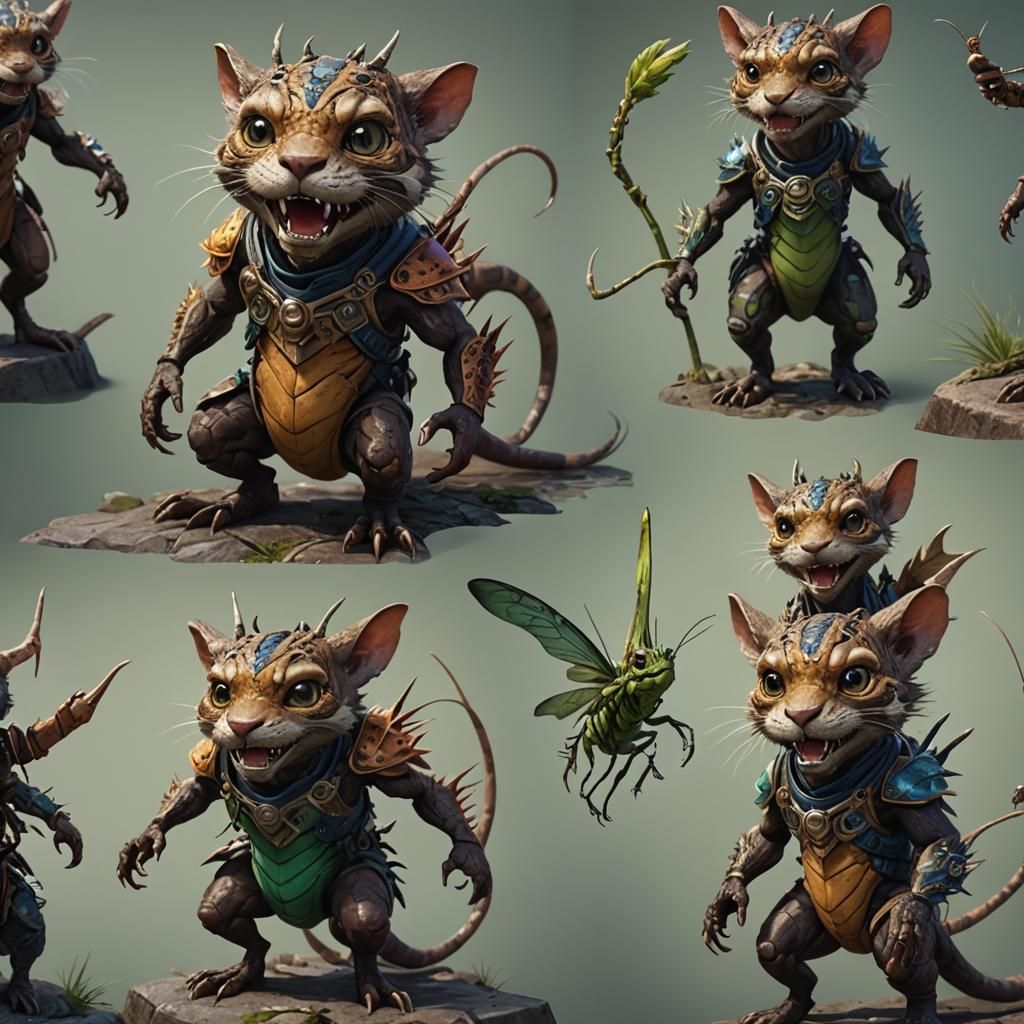 Fantastical Otter-Tiger-Grasshopper-Kobold Hybrid Creature