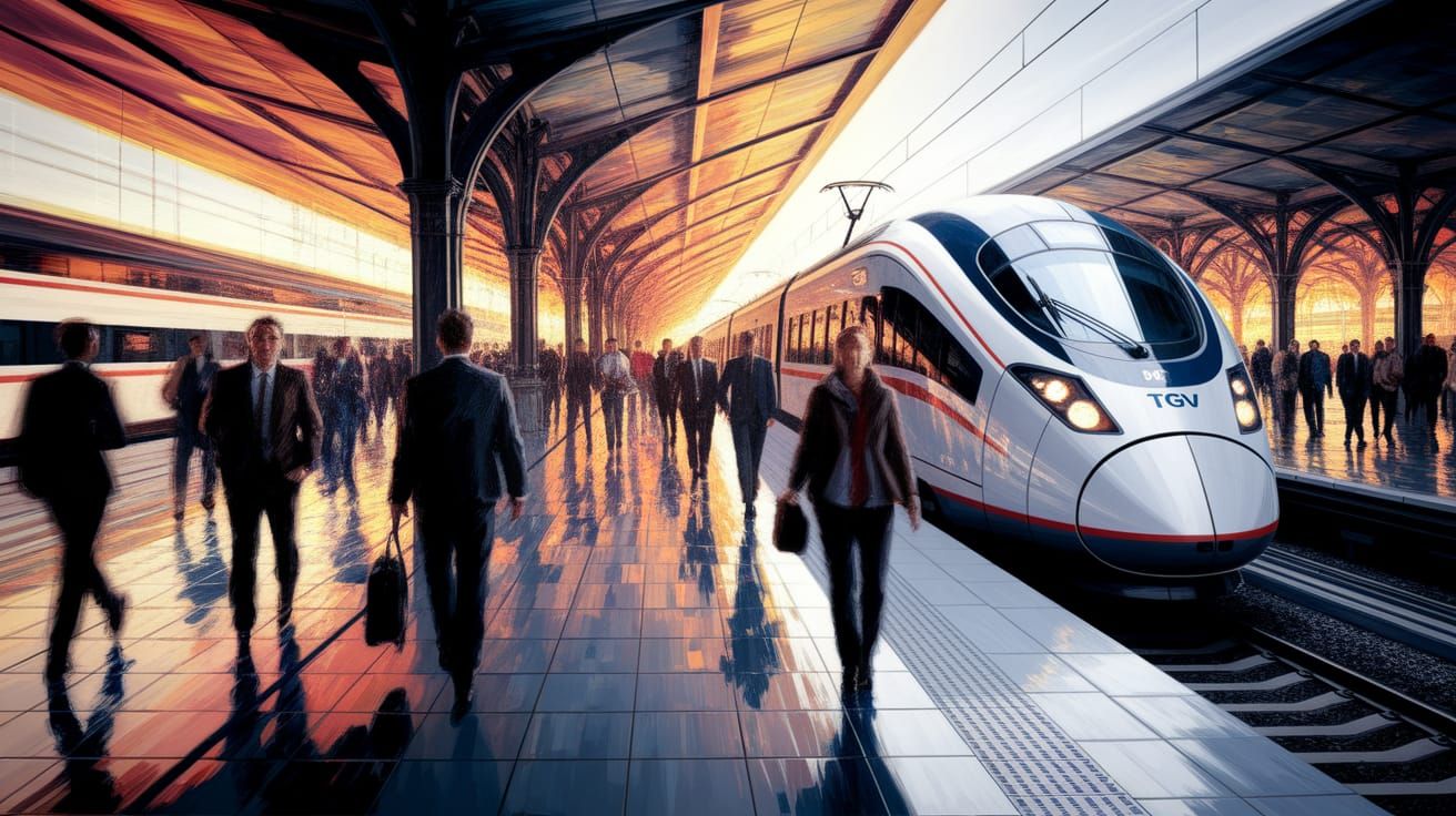 Dynamic TGV Train Station Painting with Saturated Colors