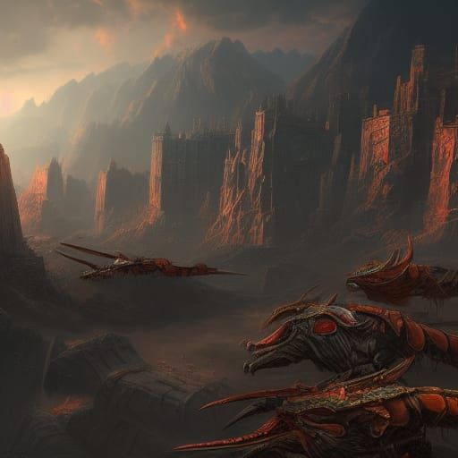 Fantastical Battle Scene in Detailed Matte Painting