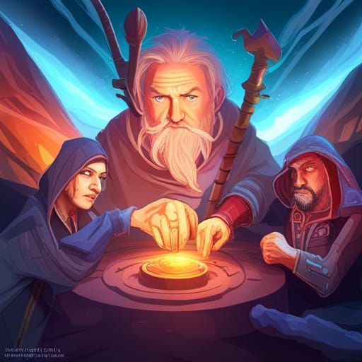 Wizard and Warlock Arm Wrestling in Aetherpunk Style