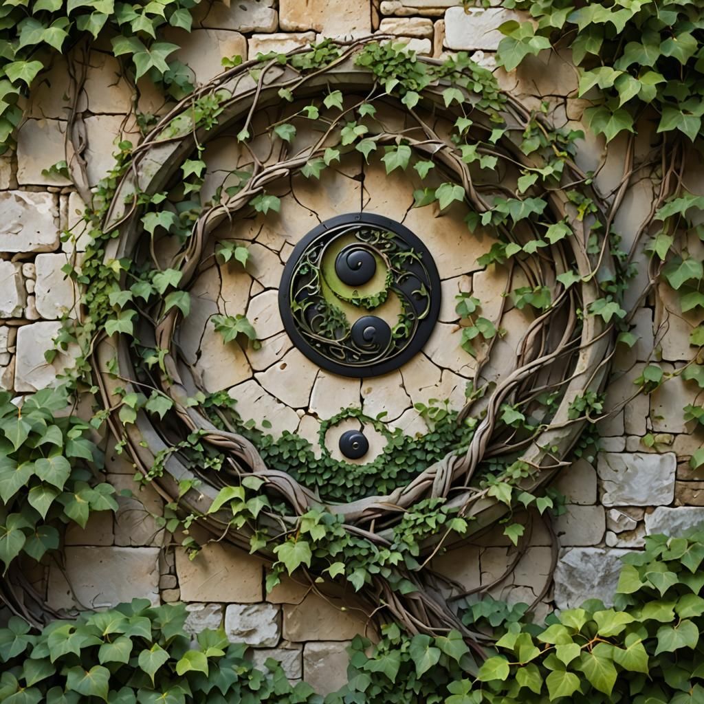 Yin-Yang Vines on Ancient Wall in Gothic Style