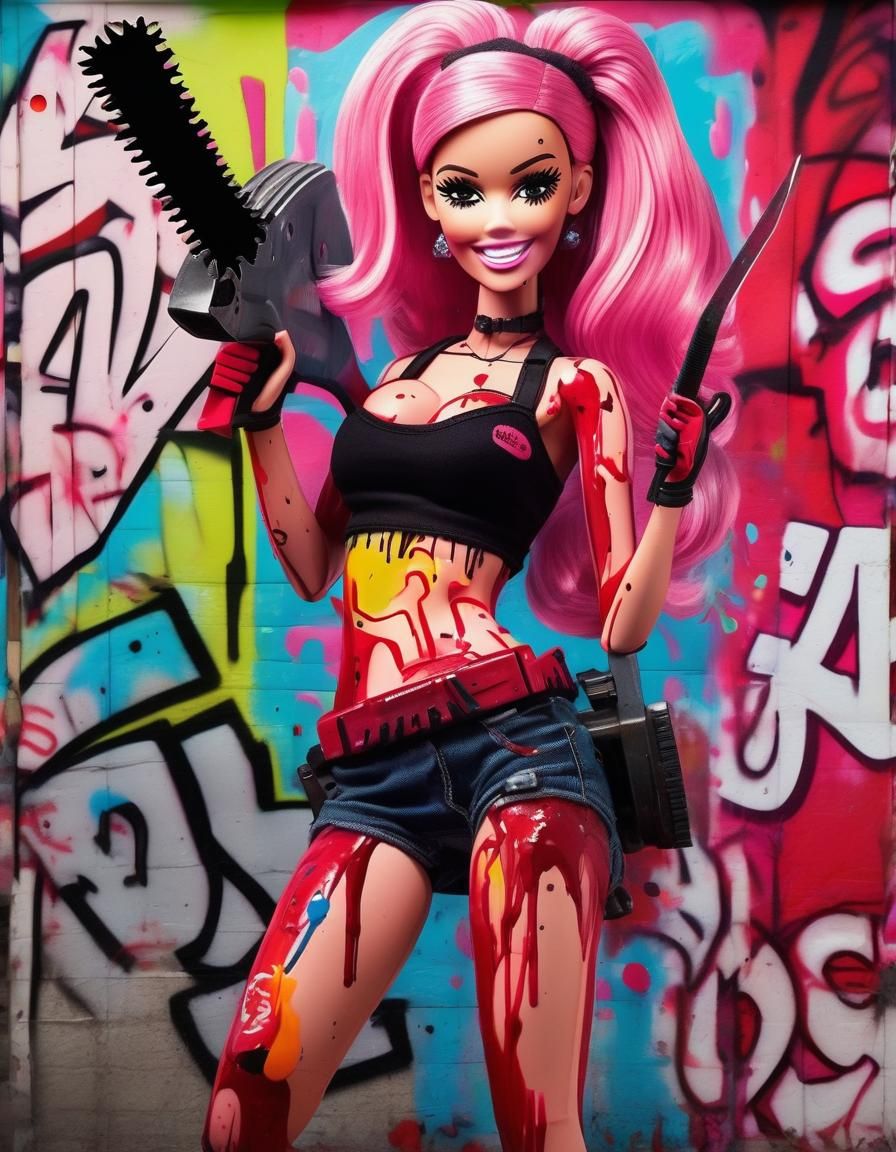 Yandere Doll with Chainsaw in Graffiti Art