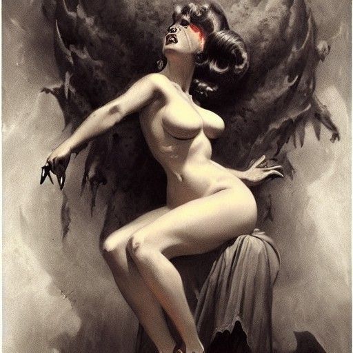 1950s Pinup Girl in Gothic Horror Style