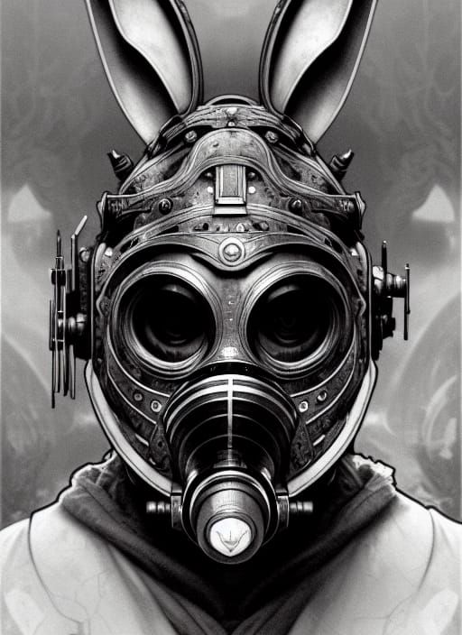 Sinister Gas Mask Bunny in Art Nouveau Style