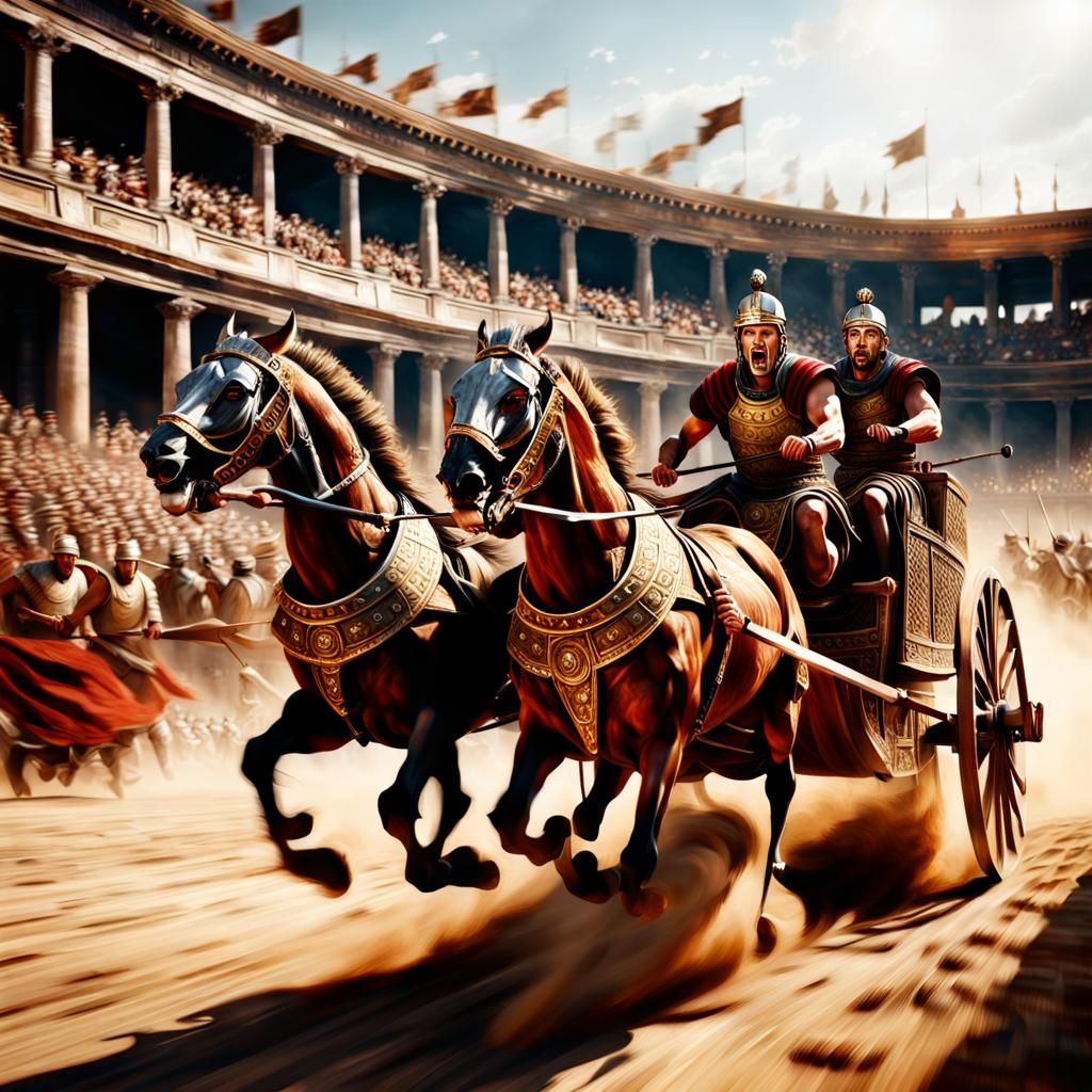 Ancient Roman Chariot Race in Hyperrealism