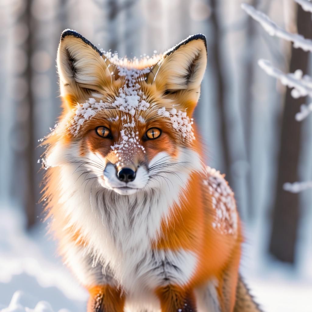 Fox in Snow-Covered Forest: Wildlife Photography
