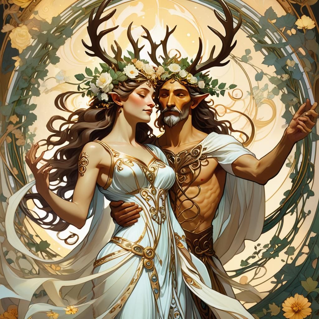 Horned God and Queen Dance: Art Nouveau Fantasy