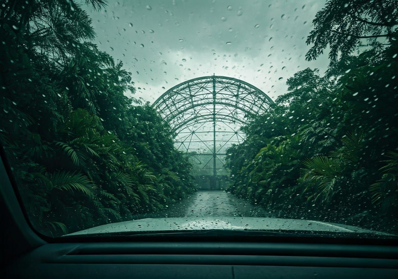 Stormy Jurassic Park Jungle Landscape in Cinematic Style